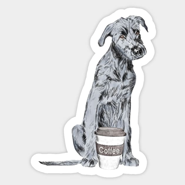 Irish Wolfhound With Coffee Cup Sticker by NikkiBear67